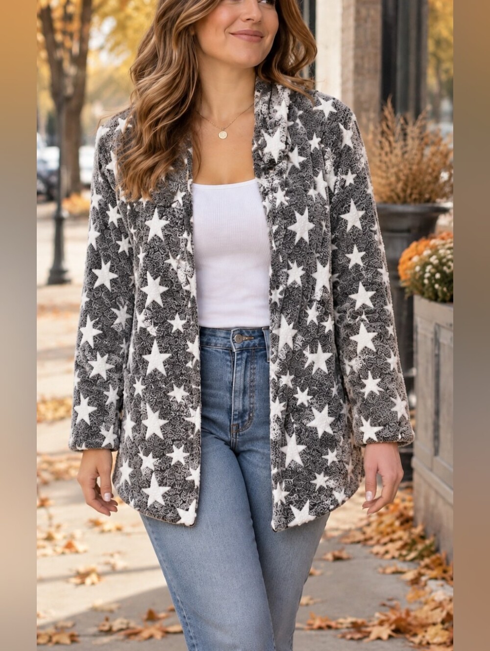 Ricki’s Star Print Teddy Jacket Cardigan Size XL Cozy